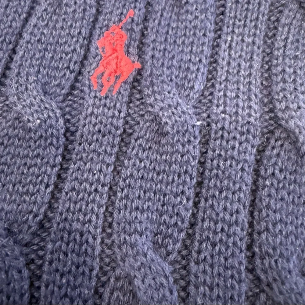 Ralph Lauren Girls Cable Knit Dress L/S Navy Blue V-Neck Sz L 12-14